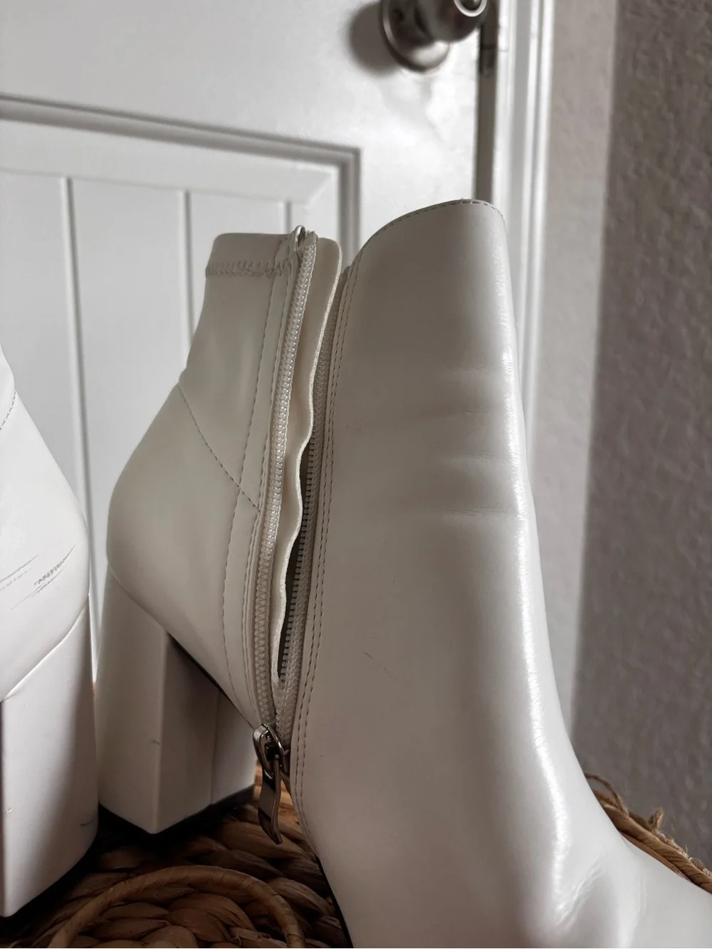 Women's White Block Heel Ankle Boots